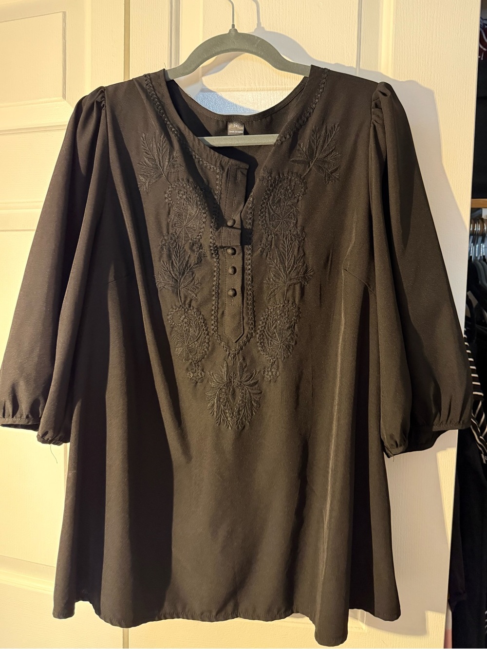 SHEIN Black Embroidered Peasant Tunic